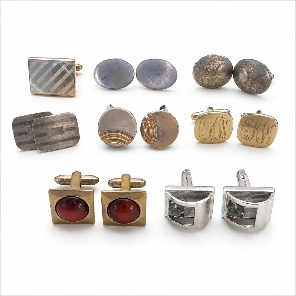 Vintage Cufflinks Mens Mixed Lot Gold Silver Tone Mother of Pearl Retro Formal